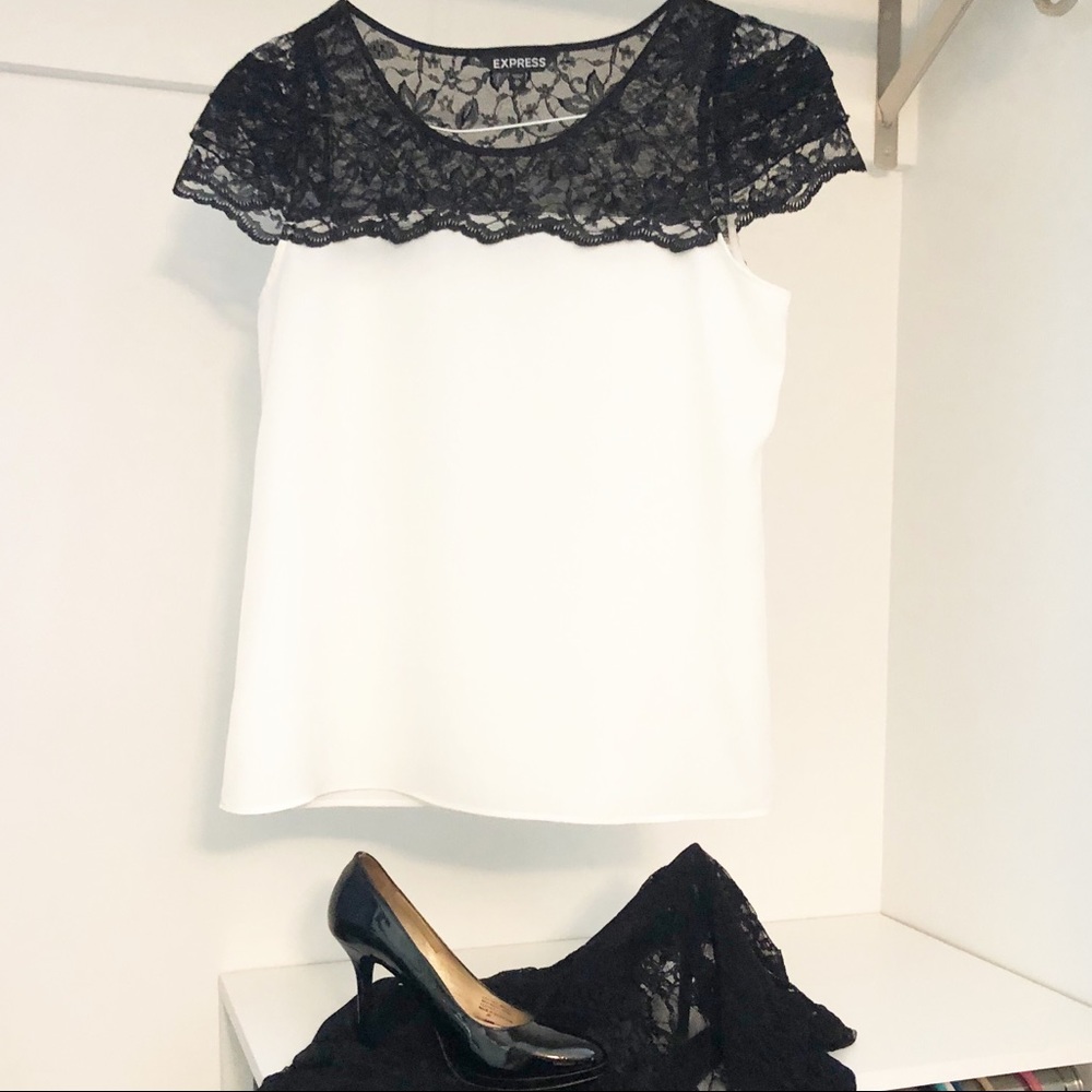 Express white and black blouse